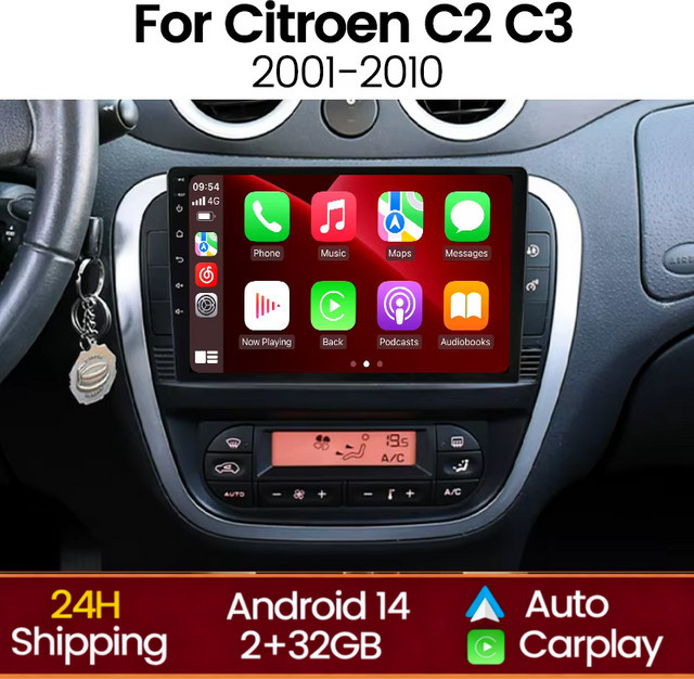 STRONGNAVI Android 14 Autoradio mit 9 Zoll Display für Citroen C2 C3 (2001-2010), Schwarz, mit Android Auto, CarPlay, GPS und Wi-Fi - Bild 1