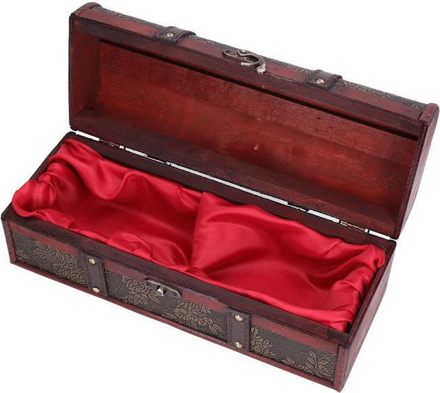 Holz-Weinkiste im Retro-Stil mit bedrucktem Muster in Rot zur Weinlagerung und als Geschenkverpackung - Bild 1
