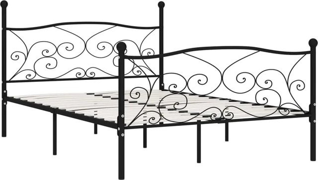 vidaXL Bettgestell mit Lattenrost aus Metall und Holz in Schwarz, B/T/H: 160 x 200 x 105 cm (Breite: 160 cm, Tiefe: 200 cm, Höhe: 105 cm) - Bild 1