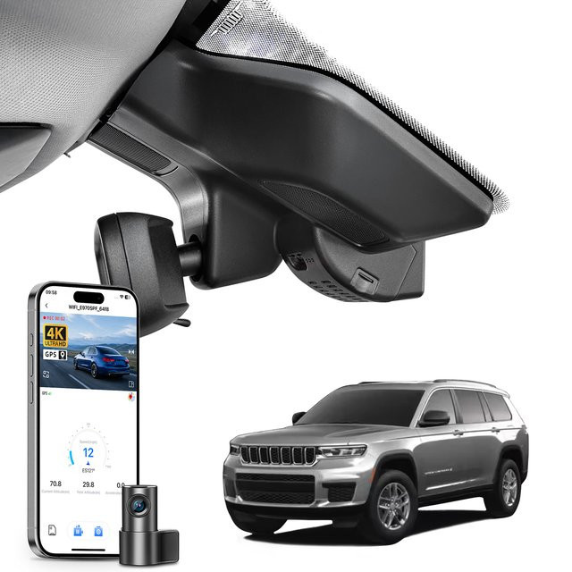 Mangoal Dashcam 4K für Jeep Grand Cherokee WK WK2 & WL (2016-2026) mit GPS und WiFi für die Armaturenbrett-Installation, Schwarz - Bild 1