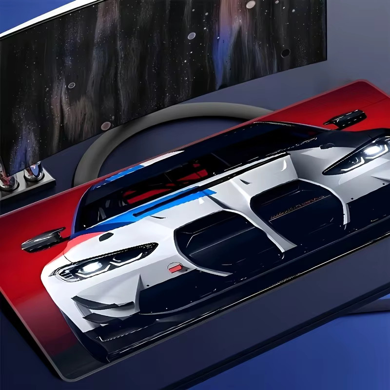 MRGLZY Gaming-Mauspad mit Rennwagen-Design in Multicolor und Weiß, rutschfeste Schreibtischunterlage mit genähten Kanten - Bild 3