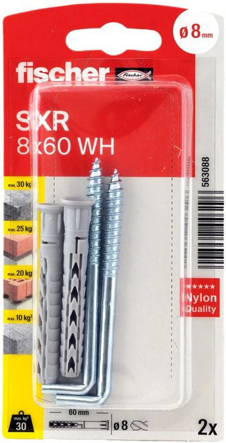 Fischer Langschaftdübel SXR 8x60 aus Nylon in Weiß mit Winkelhaken - Bild 1