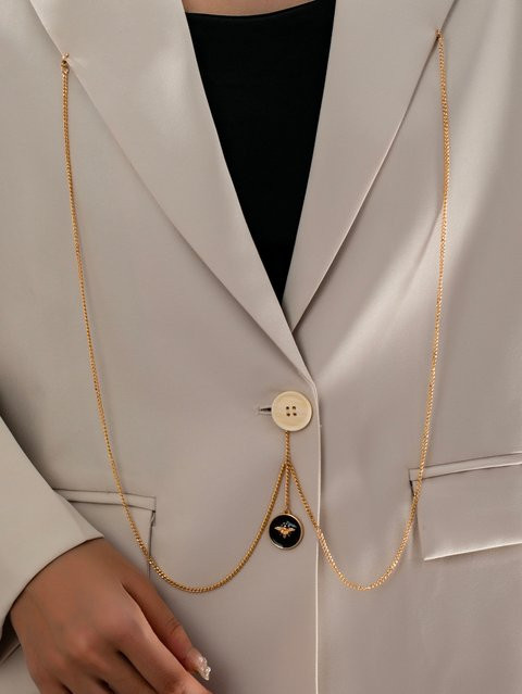 Taschenuhrenkette Edelstahl, Schwarz, Gold, Bienenanhänger, Unisex - Bild 1