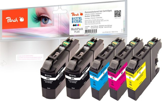 Peach Spar Pack Plus Tintenpatronen Set XL für Brother LC-127XLVALBP, 5er Pack (Schwarz, Cyan, Magenta, Gelb, Multicolor) - Bild 1