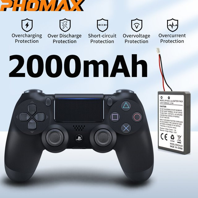 PHOMAX Akku für Sony PlayStation PS4 PS4 Pro Slim Dualshock 4 Controller LIP1522, 2000mAh, Schwarz - Bild 1