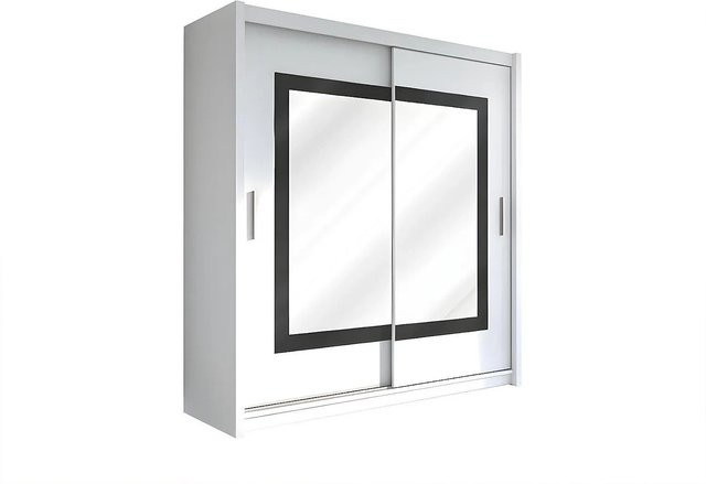Kleiderschrank AUTLAN mit Schiebetüren und Spiegel in Weiß, B: 203 cm, H: 215 cm, T: 61 cm - Bild 1