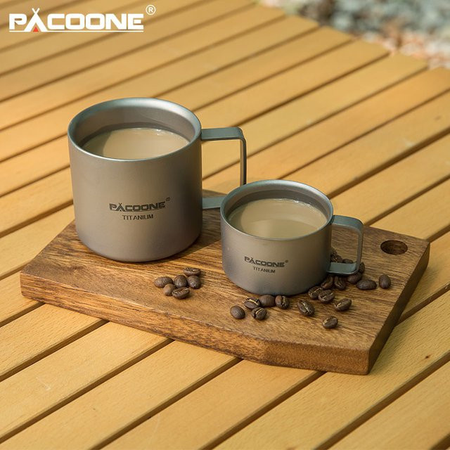 PACOONE Titan Tasse Tragbarer Camping Becher aus Metall in Silber, 100/200ml - Bild 1