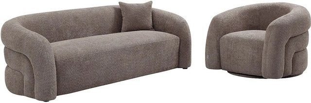 Maison Céphy Couchgarnitur Lapiota in Taupe mit 3-Sitzer-Sofa, Sessel und Zierkissen aus Bouclé-Stoff - Bild 1
