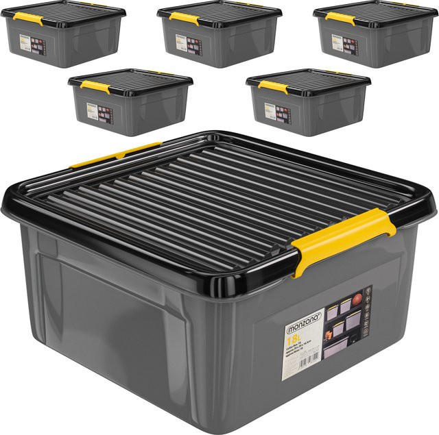 MONZANA Aufbewahrungsbox 6er-Set in Grau/Anthrazit, stapelbar, B/T/H: 39 x 39 x 16 cm - Bild 1