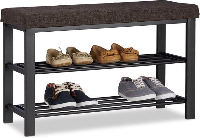 Relaxdays Schuhbank mit Polster in Braun aus Stoff, Metall und MDF, B/H/T: 81 x 50 x 32 cm - Bild 1