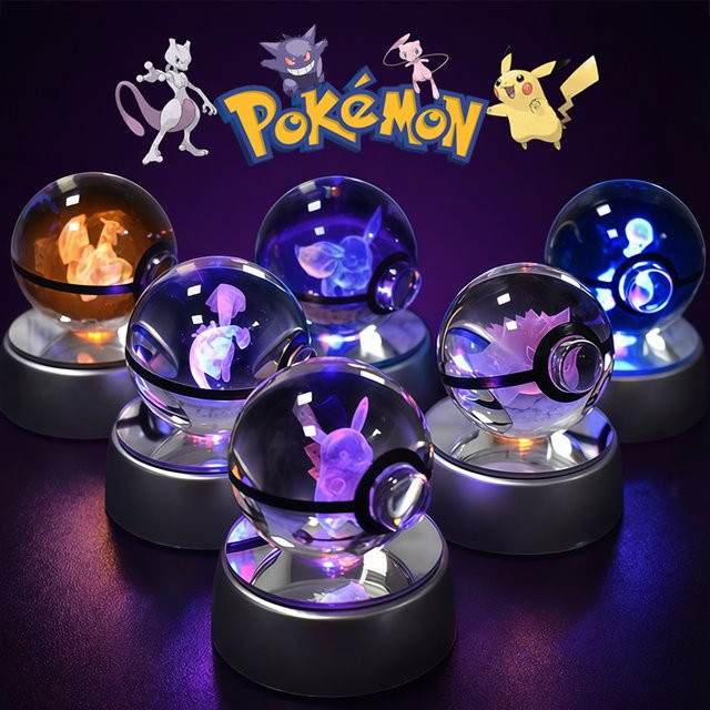 Potdemiel Pokémon Kristallkugel Mewtwo Pikachu Gengar, Nachtlicht Lampe, Glas-Statue - Bild 1