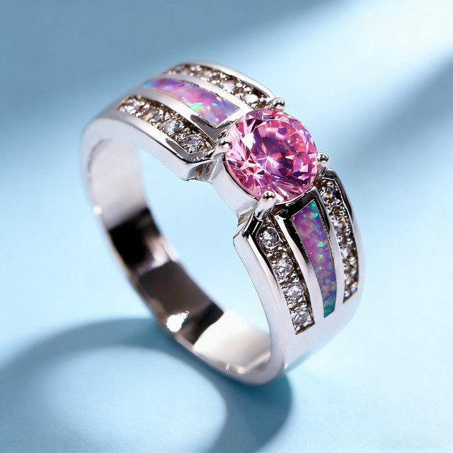 K-HOME Cocktail-Ring, Vintage, Silber, Zirkonia, Opal, Damen - Bild 1