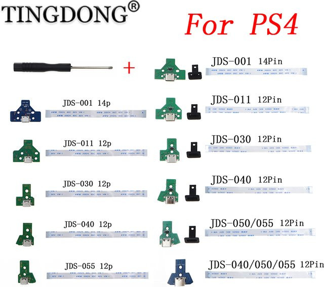 TingDong USB Ladeport Buchse Platine für PS4 Controller JDS 011 030 040 055 12Pin und JDS 001 14Pin Stecker - Bild 1