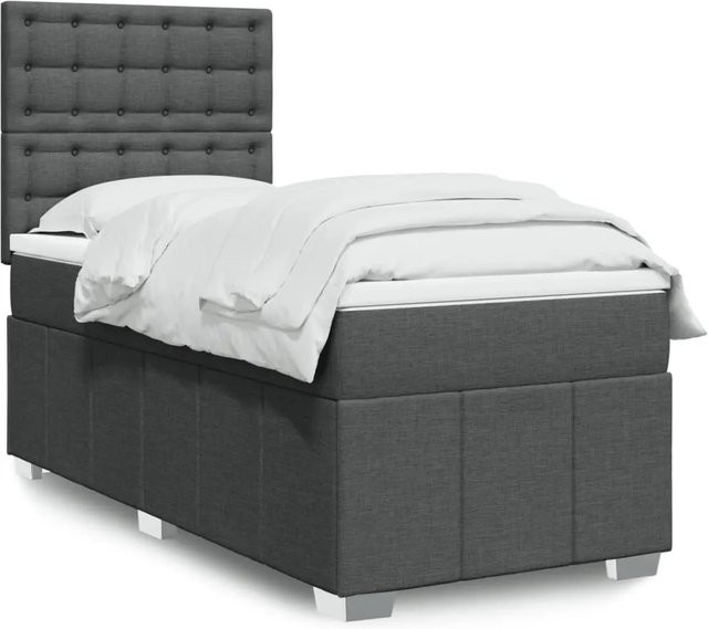 vidaXL Boxspringbett mit Matratze Dunkelgrau aus Stoff mit USB-Ladeport und Unterbettbeleuchtung B/T/H: 80 x 200 x 140,5 cm - Bild 1