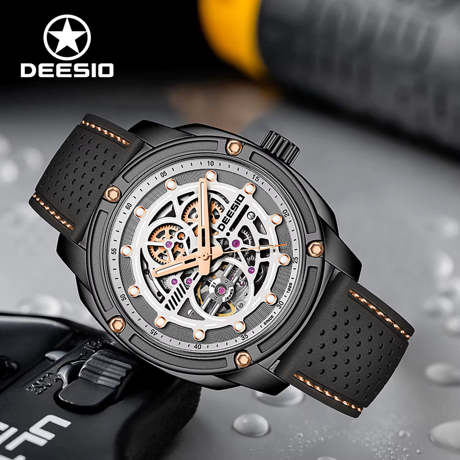 Deesio Armbanduhr, Automatik, Edelstahl, Saphirglas, Herren, Schwarz - Bild 2