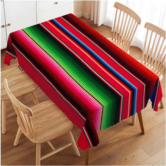 Wasserdichte rechteckige Tischdecke von Beau Maison mit mexikanischem Streifenmuster in Multicolour, B/T: 140 x 140 cm - Bild 1