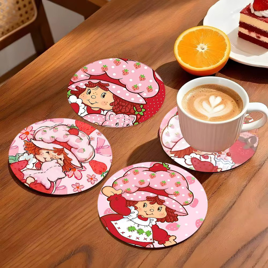Runder Holz-Untersetzer Erdbeer-Shortcake Anime Design Durchmesser: 10 cm, Mehrfarbig - Bild 2