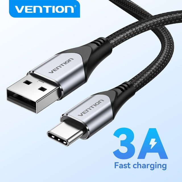Vention USB Typ-C Kabel Schwarz für Samsung Poco S21 und Xiaomi Redmi Note 8 mit 3A Schnellladung und Datenübertragung - Bild 1