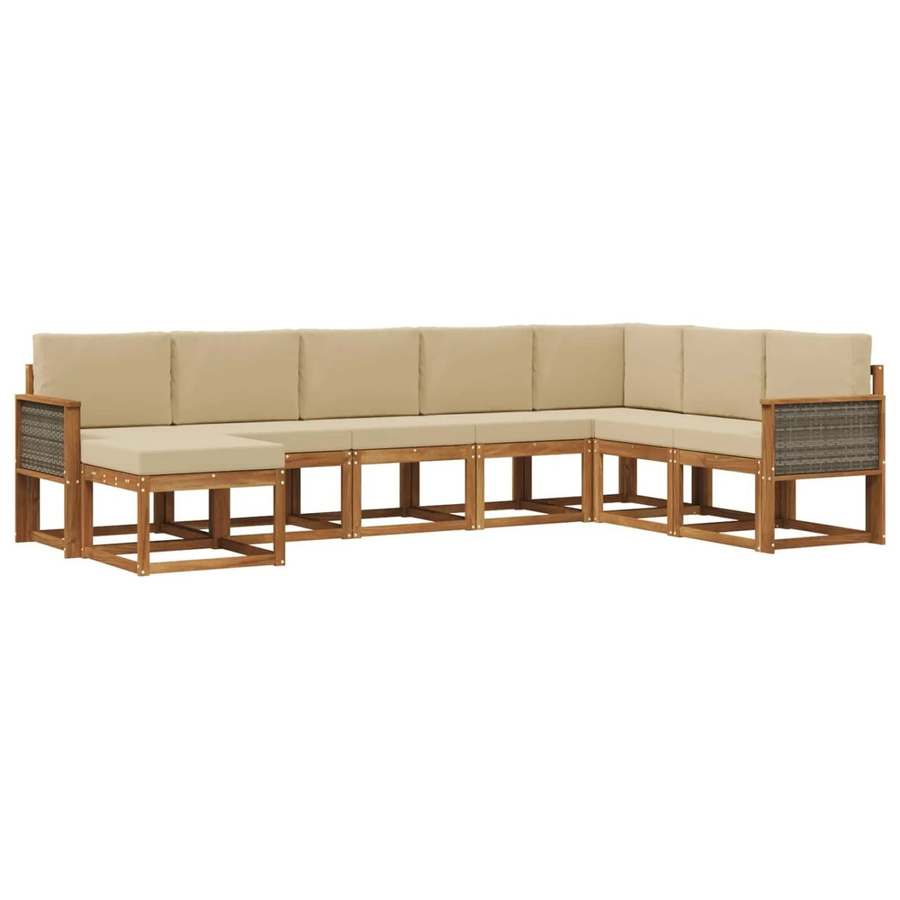 vidaXL Outdoor-Sofagarnitur aus Massivholz Akazie in Natur und Beige mit 8 Teilen und Sitzkissen - Bild 2