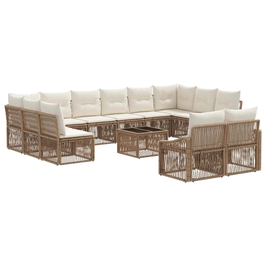 vidaXL Gartensofa-Set 13-teilig in U-Form aus Poly-Rattan in Beige mit Polsterung und Armlehnen - Bild 2