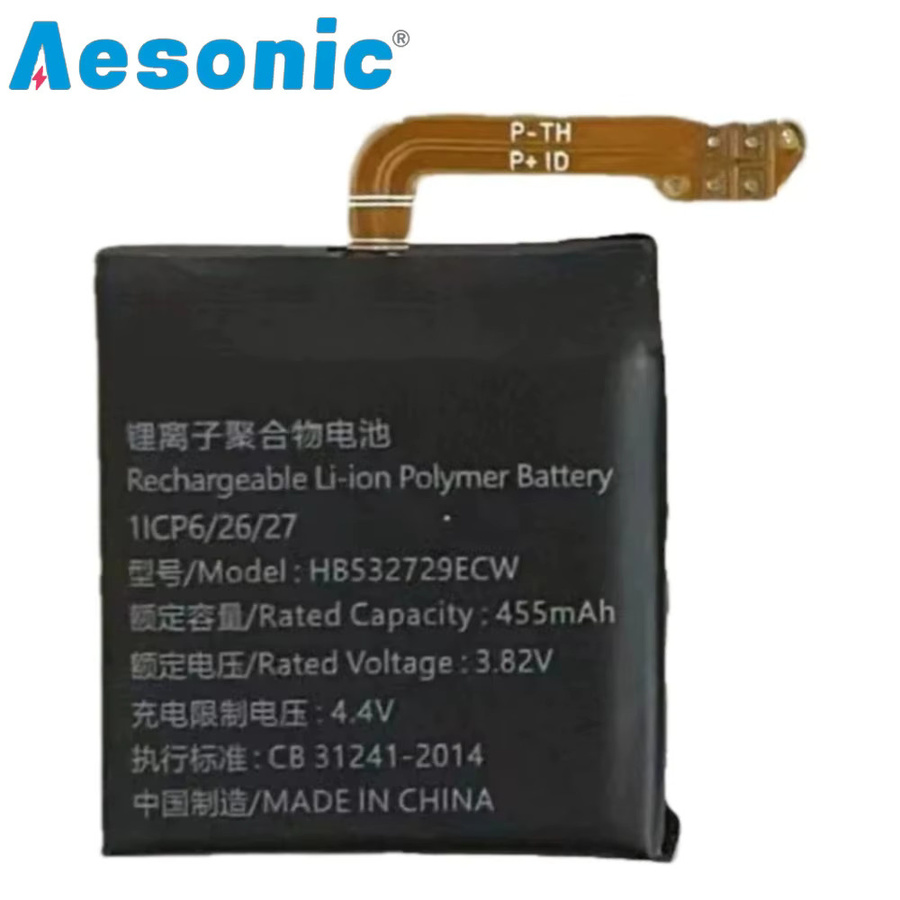 HB 532729 ECW Ersatzakku 455 mAh für Huawei Watch GT2 46 mm und Watch GT3 46 mm, Modell JPT-B19 JPT-B29, Schwarz - Bild 2