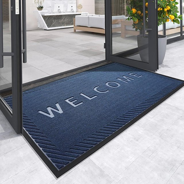 Rutschfeste Gummifußmatte für gewerbliche Außeneingänge aus Polypropylen in Blau, B/T: 90 x 150 cm - Bild 1