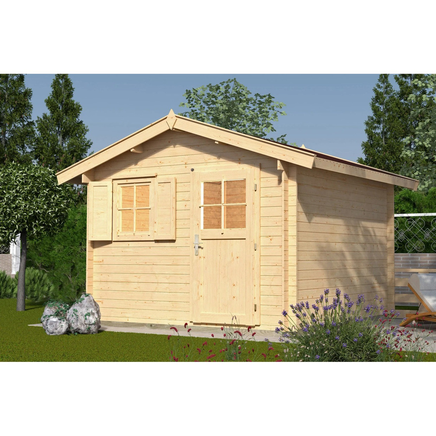 WEKA Gartenhaus Premium aus europäischer Fichte in Beige mit Satteldach und Vordach, B/H/T: 380 x 262 x 334 cm - Bild 2