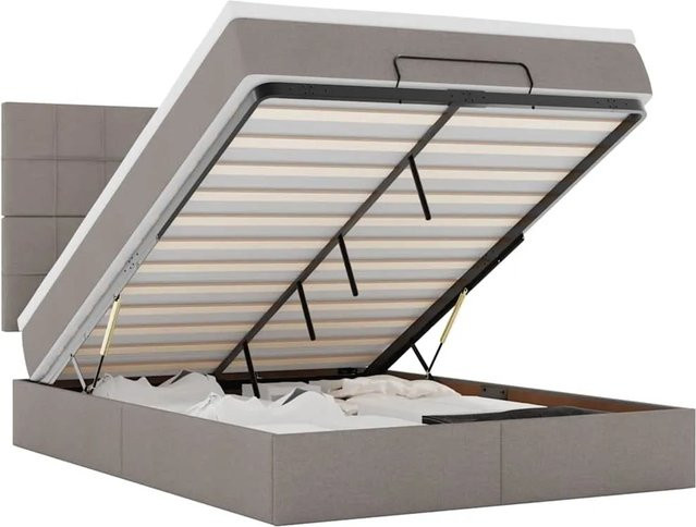 vidaXL Ottoman-Bett mit Matratze, LED-Unterbettbeleuchtung und USB-Ladeport, Taupe, B/T/H: 140 x 200 x 44 cm - Bild 1