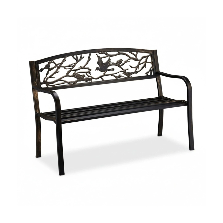 Relaxdays Gartenbank aus Stahl und Gusseisen in Schwarz mit Vogelmotiv im antiken Design für 2 Personen, B/H/T: 127 x 87 x 57 cm - Bild 2