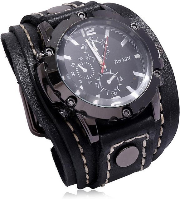 Herrenuhr, Quarz, Leder, Schwarz, Rund - Bild 1
