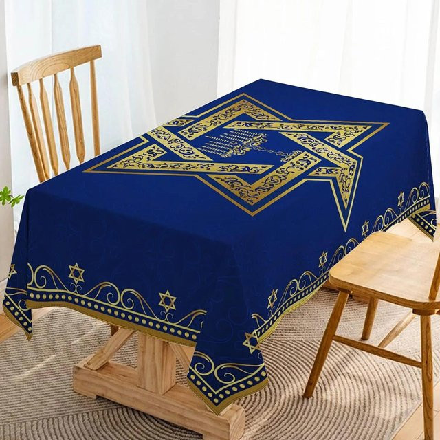 JINGYUE Pet Hanukkah Tischdecke mit Davidstern und Menora, rechteckig, Blau, B/T: 100 x 160 cm - Bild 1