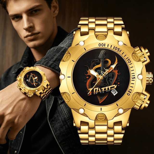 Herrenuhr, Quarz, Edelstahl, Gold, Rund - Bild 1