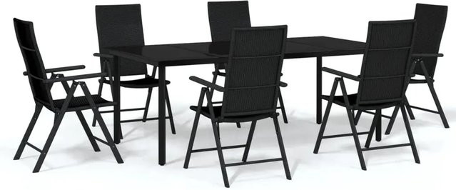 vidaXL 7-teilige Garten-Essgruppe aus Stahl und Glas in Schwarz für Terrasse und Außenbereich - Bild 1