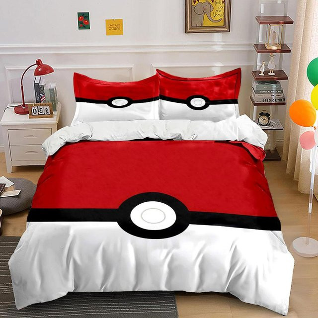 Bettwäsche-Set Cozy Silk mit rotem Pokébällchen-Design, bestehend aus 1 Bettbezug und 2 Kissenbezügen, B/H: 250 x 220 cm - Bild 1