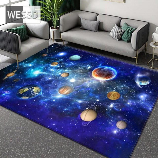 ZZ HOME 3D-Weltraumteppich für Kinderzimmer in Blau, B/T: 90 x 60 cm - Bild 1