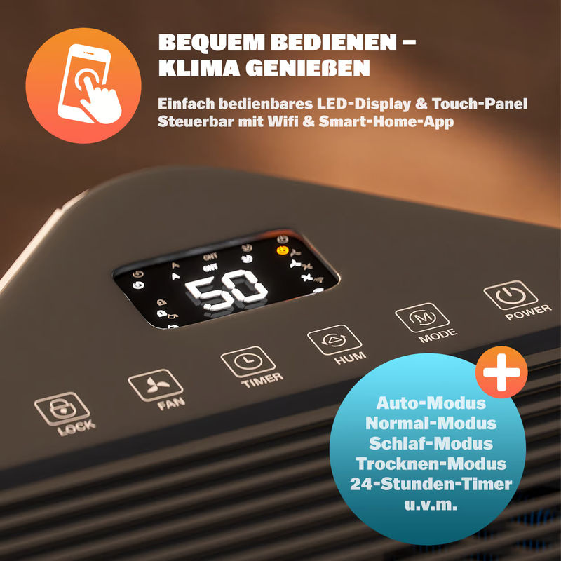 Smart Luftentfeuchter von MONZANA mit WiFi und App-Steuerung, Weiß, B/T/H: 49,5 x 30,5 x 23 cm, 20L Kapazität - Bild 4