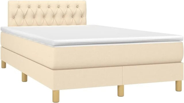 vidaXL Boxspringbett mit Matratze und LED-Unterbettbeleuchtung in Creme, Hybrid-Bett mit USB-Ladeport und Taschenfederkern, B/T/H: 120 x 200 x 78 cm - Bild 1