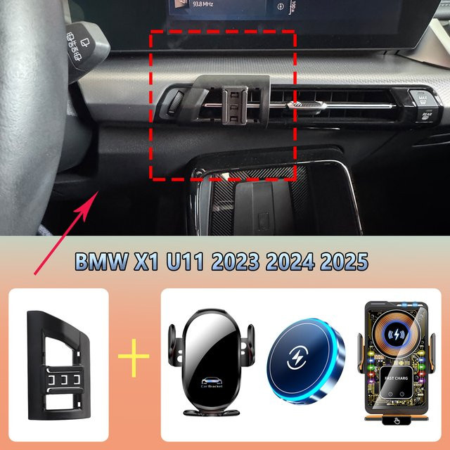 Magnetische Auto-Handyhalterung mit kabellosem Laden für BMW X1 U11 (2023-2025) in Schwarz - Bild 1