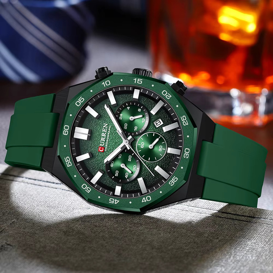 CURREN Armbanduhr, Quarz, Silikonarmband, Herren, Schwarz, Grün - Bild 2