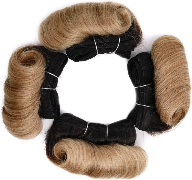 htonicca Haarbundles Kurze Lockige Welle Ombre Blonde, 4 Stück, 100 g/Los - Bild 1