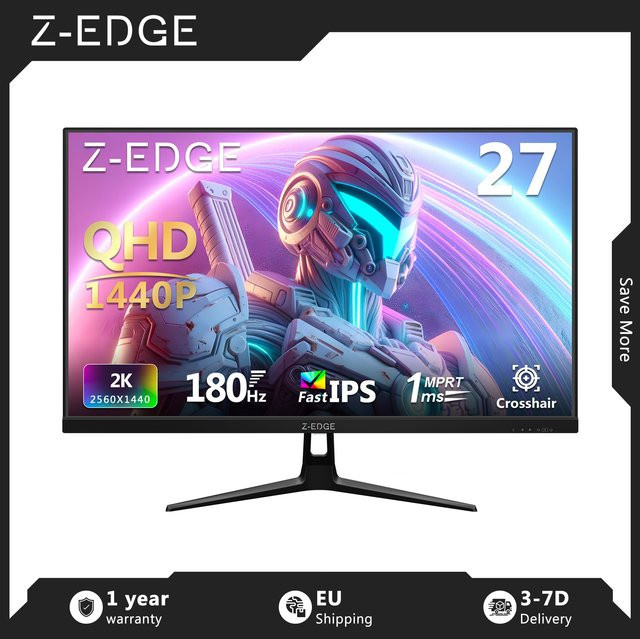Z-EDGE 27-Zoll Gaming-Monitor mit 180 Hz, 2K QHD (2560 x 1440), Fast IPS, 1 ms MPRT, HDR10 und FreeSync in Schwarz - Bild 1