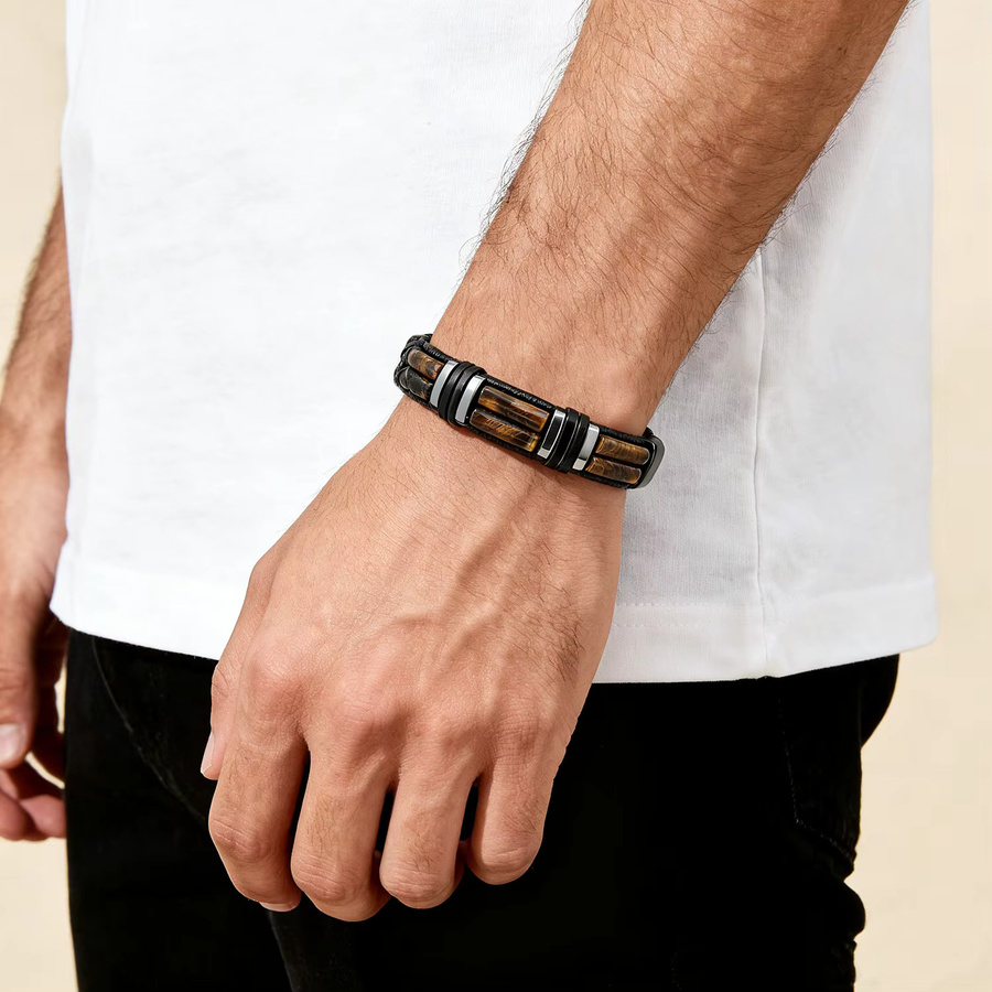 YAN MIN TRADE Armband Edelstahl, Naturstein, Schwarz, Herren - Bild 1