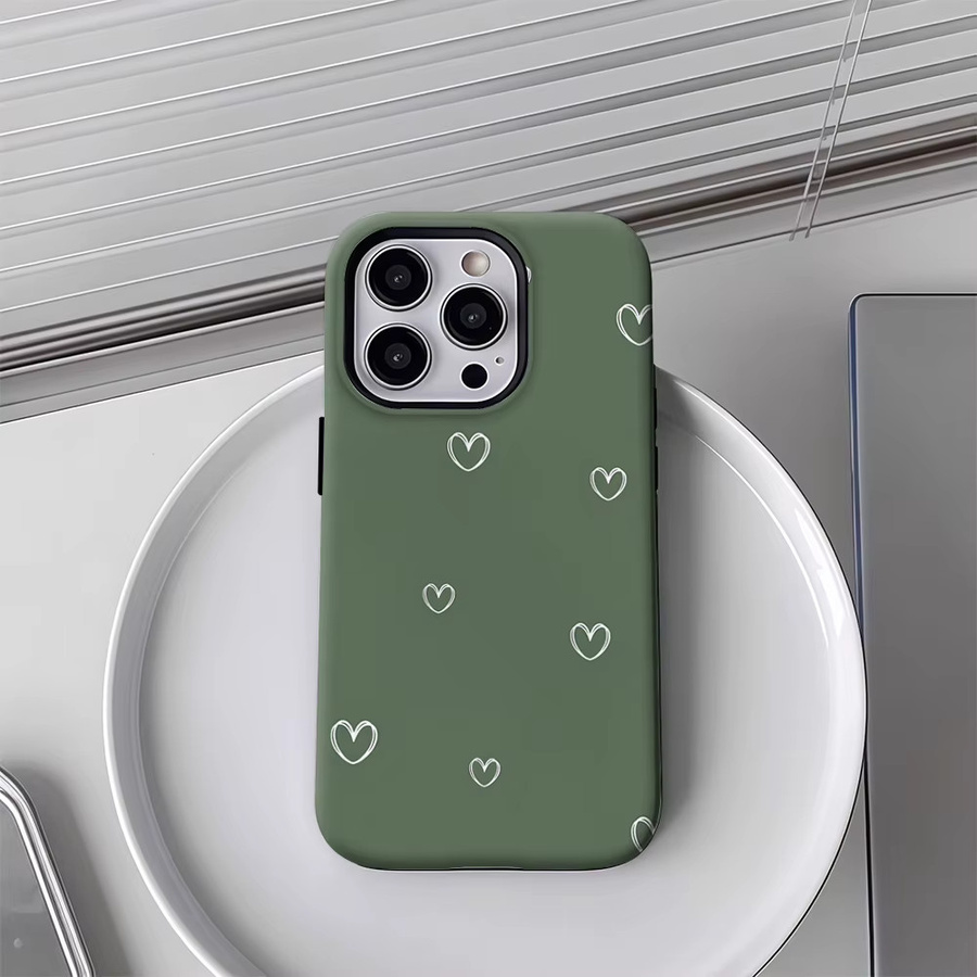 Potdemiel Moos-Herz Handyhülle für iPhone 17 16 15 14 13 Pro Max Plus, Robuste Ein- und Doppelschicht-Schutzhülle, Grün - Bild 4