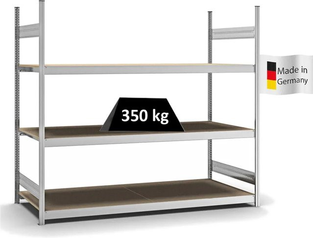 PROREGAL Weitspannregal Stecksystem T-Profil in Silber, verzinkt, mit 3 Ebenen Spanplatten-Fachböden, H x B x T: 200 x 225 x 80 cm - Bild 1