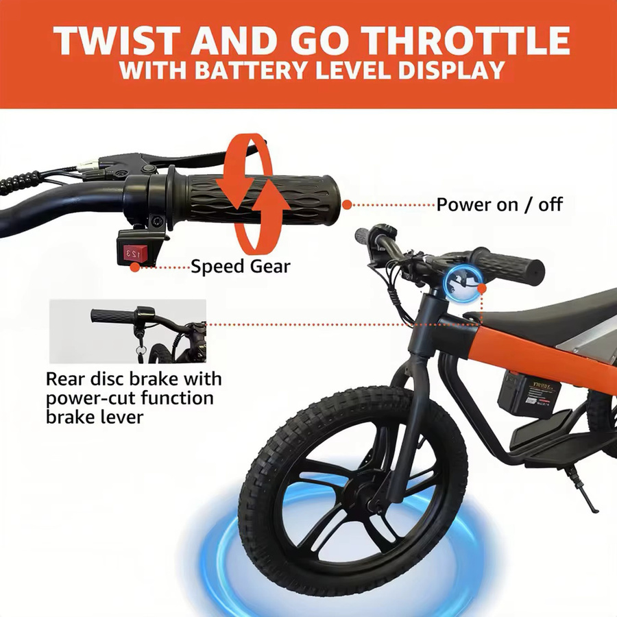 YTYIN 16-Zoll-Elektro-Balance-Bike, Kinder-Offroad-Dirt-Motorrad, ab 8 Jahren - Bild 2