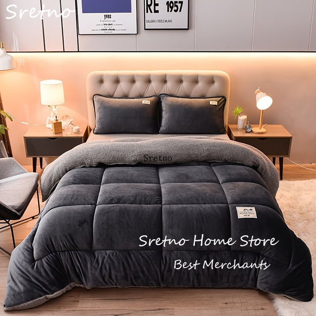 SRETNO Luxuriöse doppelseitige Sherpa-Imitations-Fleece-Überwurfdecke in Grau, weiche und warme Fleece-Decke für Herbst und Winter, B/B: 200 x 150 cm - Bild 1