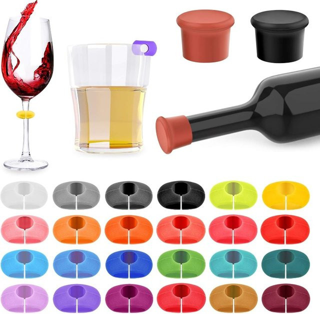 SUNFILI Silikon Weinglas-Charms-Tags in Multicolour zur Getränkemarkierung für Bar, Party, Cocktails und Champagner - Bild 1