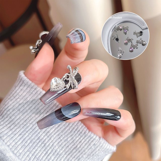 AQTOCNA Nail Art Charms Bogen 3D Legierung, Schwarz, Glänzend - Bild 1