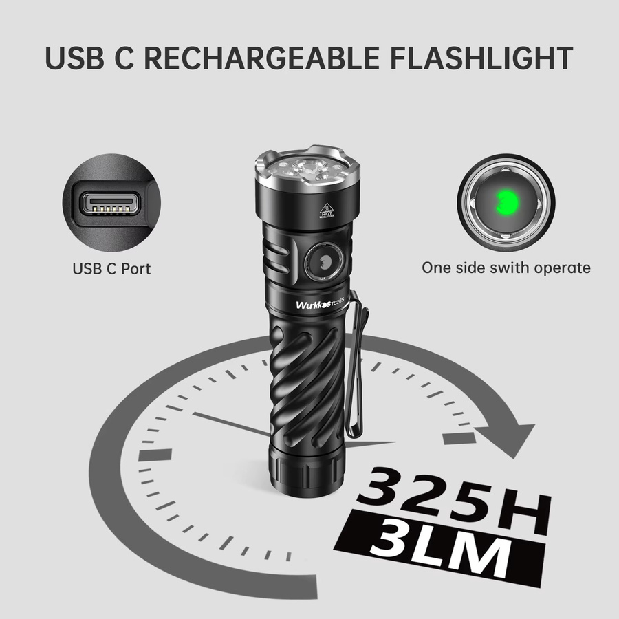 Wurkkos TS26S LED Taschenlampe in Schwarz mit 3100 lm, wiederaufladbare EDC-Taschenlampe mit magnetischer Endkappe und 21700 Akku-Unterstützung - Bild 5