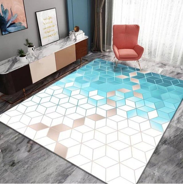 Geometrischer Teppich im skandinavischen Design für Wohnzimmer und Schlafzimmer, blau, B/T: 160 x 230 cm - Bild 1